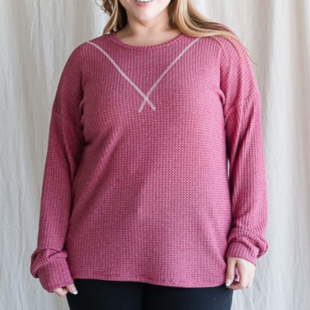 2 Tone Mauve Waffle Knit Longsleeve
